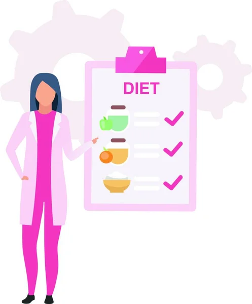 Dietní Výživový Plán Ploché Vektorové Ilustrace Žena Nutriční Lékař Předepisuje — Stockový vektor