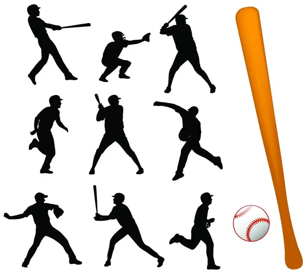 Beysbol Oyuncuları Koleksiyonu Vektör Illüstrasyonu Basit Tasarım — Stok Vektör