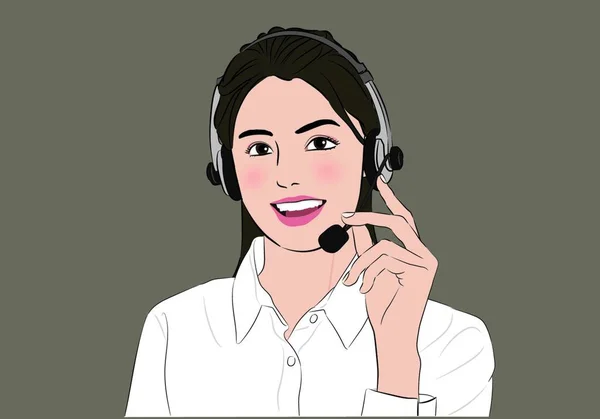 Cute Woman Call Center Vector Illustration Simple Design — Stock Vector