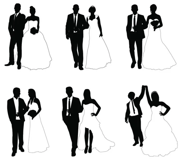 Düğün Çiftleri Seti Vektör Illüstrasyonu Basit Tasarım — Stok Vektör