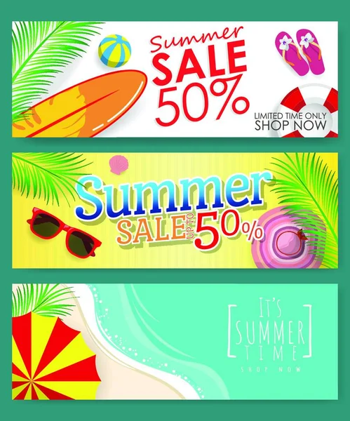 Pack Template Banner Summer Sale Discount Promotion Beach Accessories Background — Stockvector