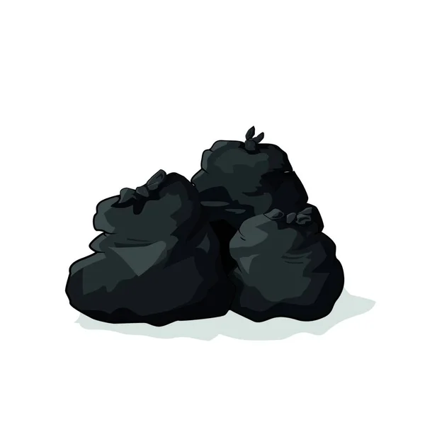 Black Plastic Rubbish Bags Vector Cartoon Simple Style Waste Cleaning — 스톡 벡터