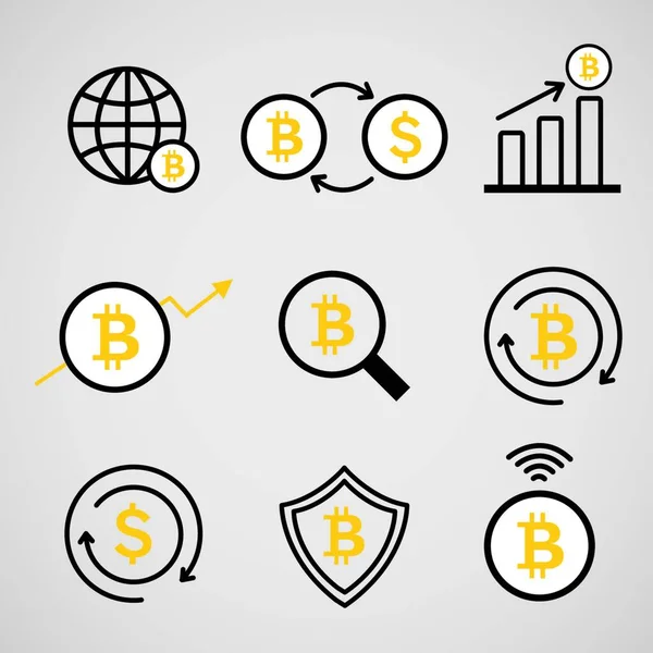Set Cryptocurrency Concept Business Finance Money Bitcoin Icon Vector — Archivo Imágenes Vectoriales