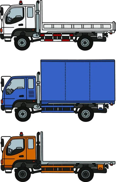 3台の小型トラック ベクトルイラストシンプルなデザイン — ストックベクタ