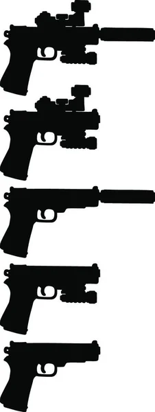Five Black Handguns Vector Illustration Simple Design — Stock Vector