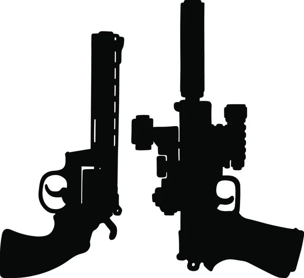 Black Heavy Handguns Vector Illustration — Stock Vector