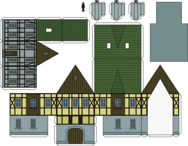 Modelo Papel Una Antigua Casa Entramado Madera — Archivo Imágenes Vectoriales