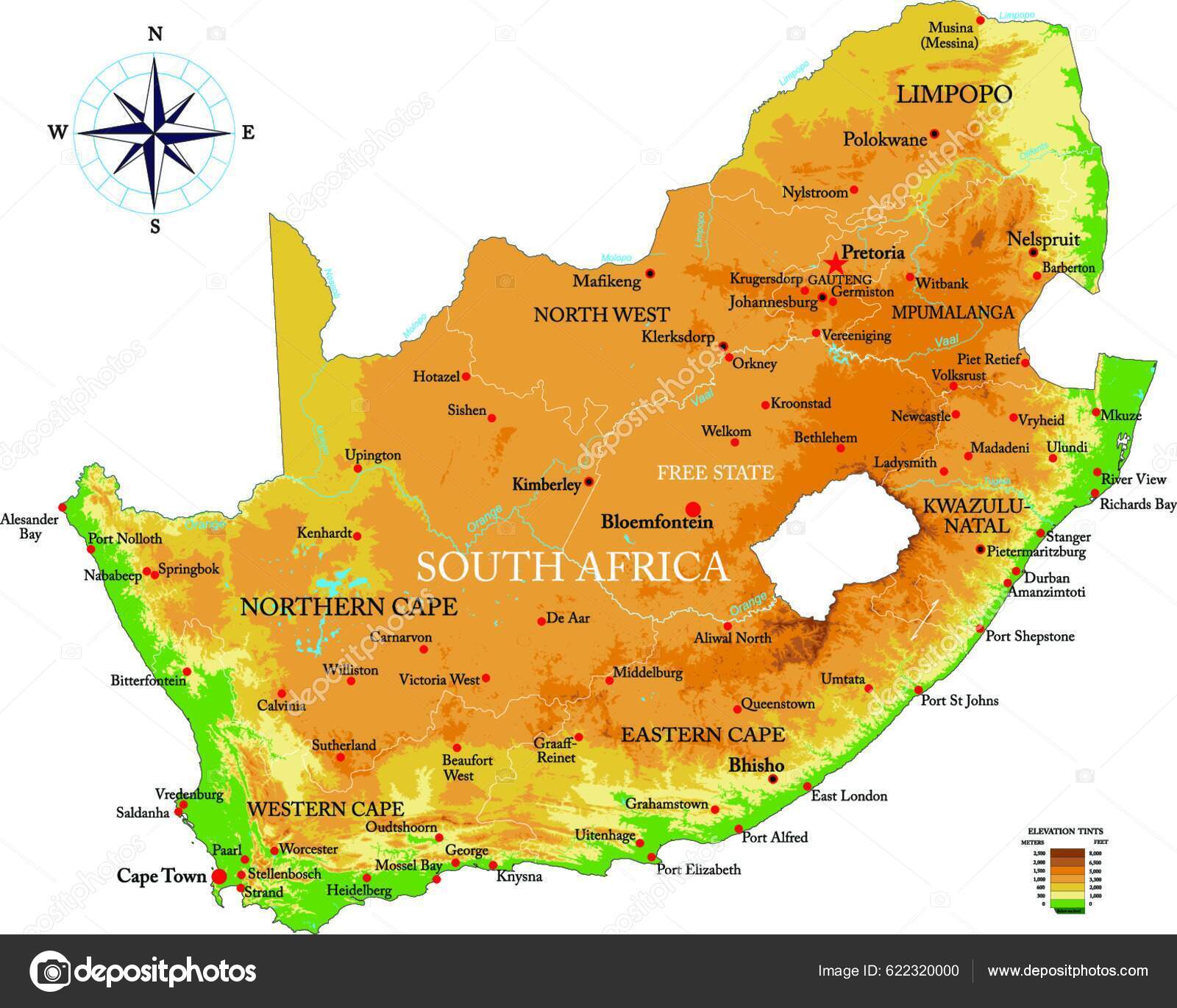 South Africa Physical Map Stock Vector by ©YAY_Images 622320000