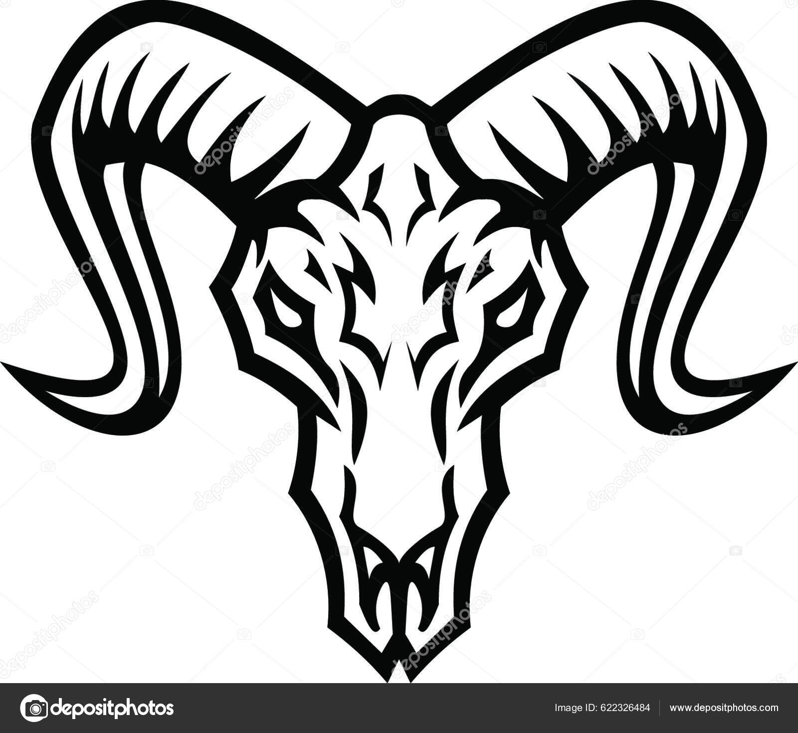 Bighorn Sheep Skull Front View Mascot Retro Black White Stock Vector by  ©YAY_Images 622326484, image size:1600x1469