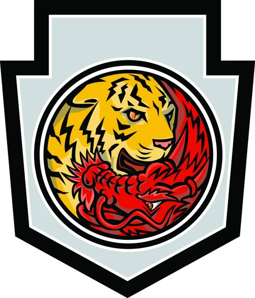 Dragon Och Tiger Yin Yang Symbol Crest Mascot — Stock vektor