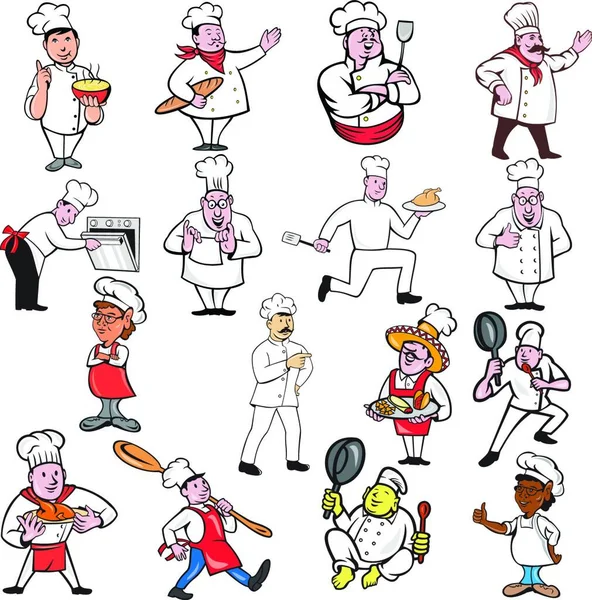 Chef Baker Cook Cartoon Set — Vettoriale Stock