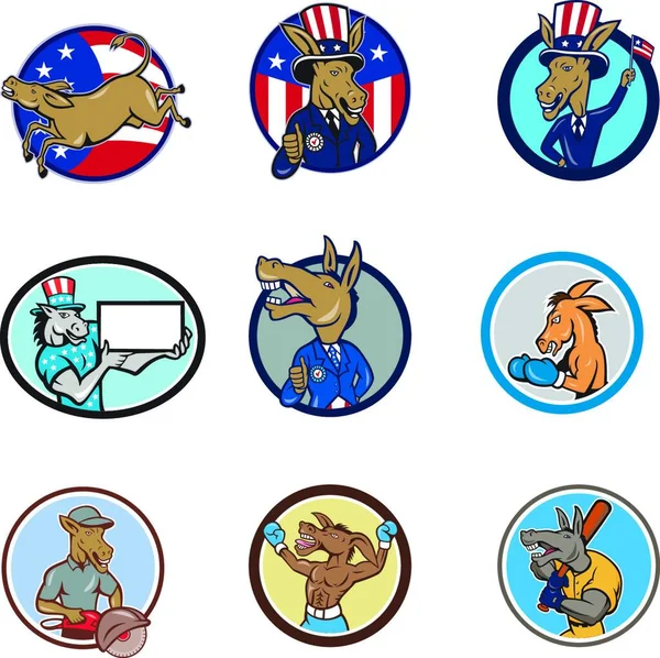 Donkey Mascot Cartoon Circle Set — Image vectorielle