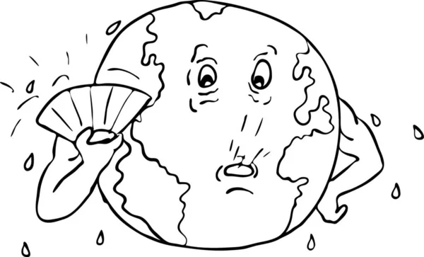 Earth Global Warming Drawing Black White — 스톡 벡터