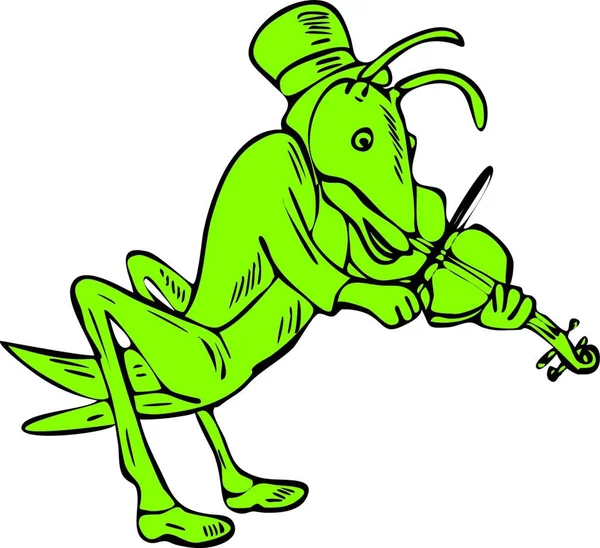 Grasshopper Fiddler Drawing Vector Illustration Simple Design — 스톡 벡터