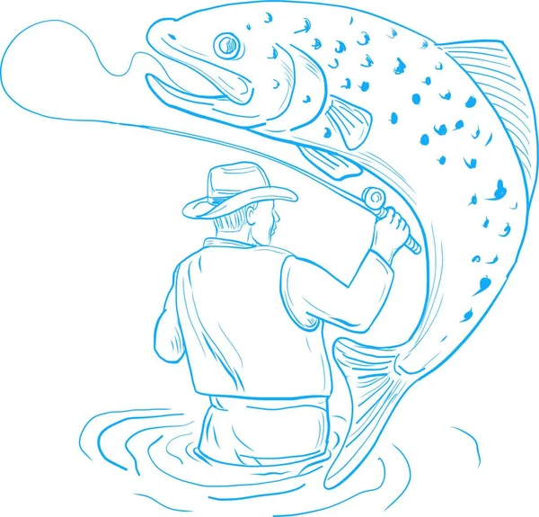 漁師マス釣り図面を飛ぶ — ストックベクタ