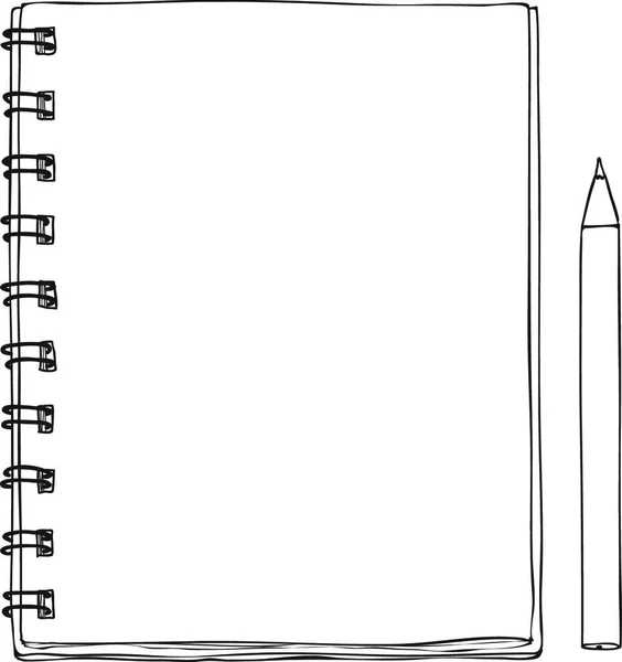Notebook Blank Paper Pencil Hand Drawn Line Art Vector — Archivo Imágenes Vectoriales