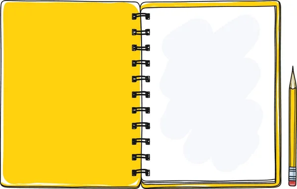 Opened Yellow Notebook Pencil Hand Drawn Vector Art — Archivo Imágenes Vectoriales