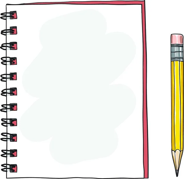 Cuaderno Rojo Lápiz Amarillo Dibujado Mano Lindo Vector Ilustración Arte — Archivo Imágenes Vectoriales