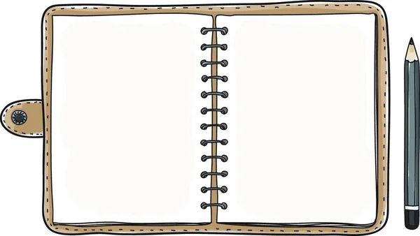 Portátil Vintage Cuaderno Lápiz Negro Vector Arte Illustrat — Vector de stock