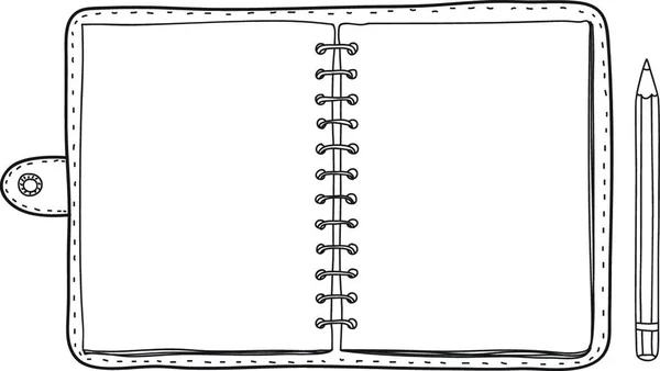 Vintage Notebook Notebook Black Pencil Vector Line Art — Archivo Imágenes Vectoriales