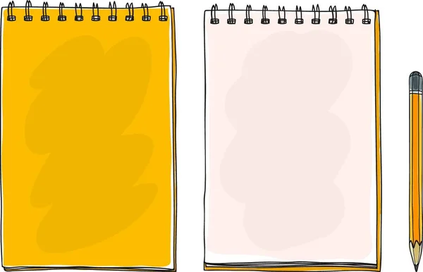 Żółty Ręka Narysowane Notatnik Ołówek Cute Sztuka Wektor Ilustracja — Wektor stockowy