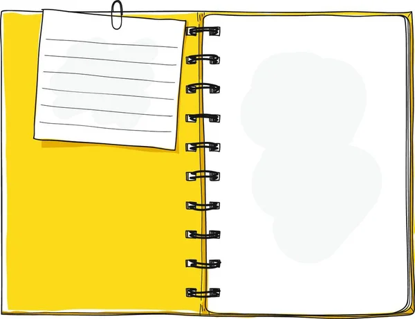 Žlutý Poznámkový Blok Poznámka Papíru Ručně Kreslenou Vektorové Umění Ilustrace — Stockový vektor