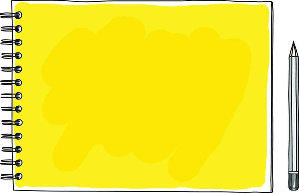 Žlutý Poznámkový Blok Šedé Tužkou Ručně Kreslenou Vektorové Umění Illustrati — Stockový vektor