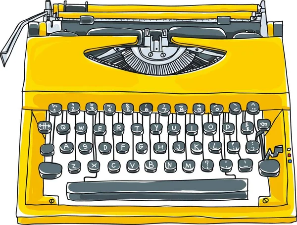 Yellowtypewriter Παλιά Χέρι Χαριτωμένο Τέχνη Εικόνα — Διανυσματικό Αρχείο