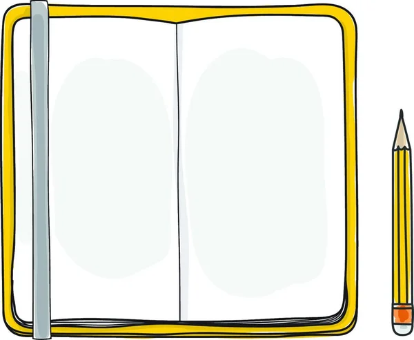 Žlutý Poznámkový Blok Tužka Ručně Kreslenou Roztomilý Vektorové Ilustrace — Stockový vektor