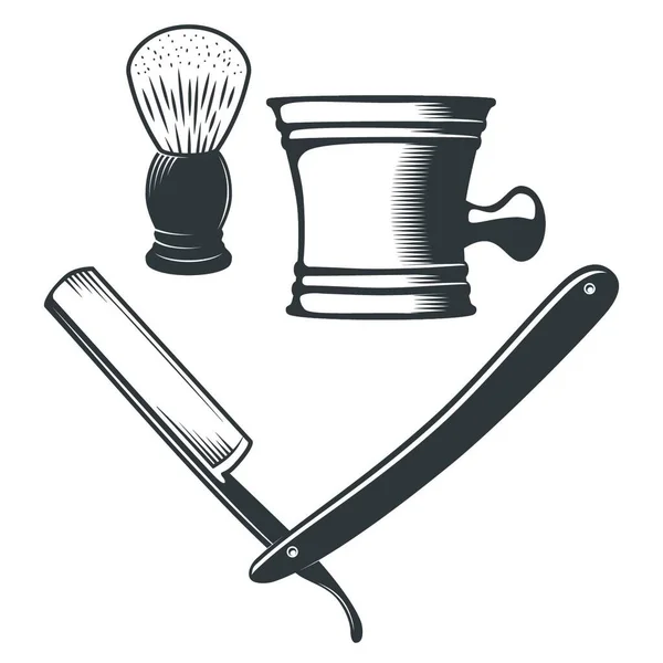 Shaving Mug Brush Razor Vector Illustration Simple Design — Stock Vector