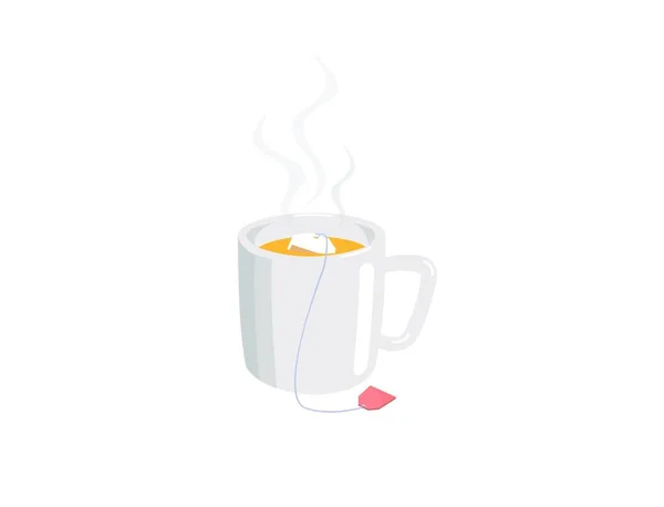 Uma Xícara Chá Com Saco Chá Isolado Fundo Branco — Vetor de Stock
