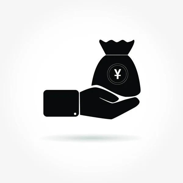 Flat Icon Hand Holding Bag Money Yuan Symbol — Stock Vector