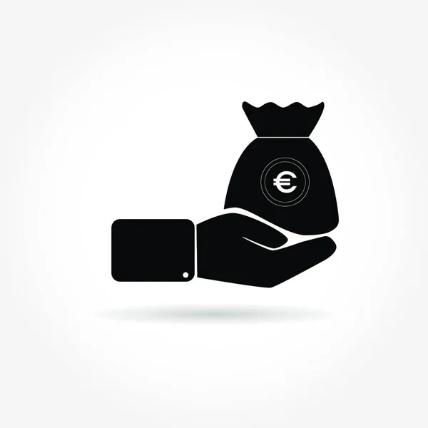Flat Icon Hand Holding Bag Money Euro Symbol — Stock Vector