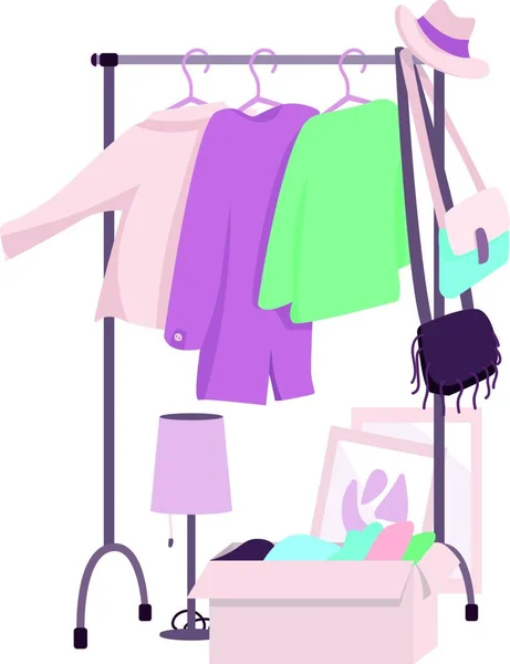 Clothes Rack Flat Color Vector Object Womens Wardrobe — Stock Vector