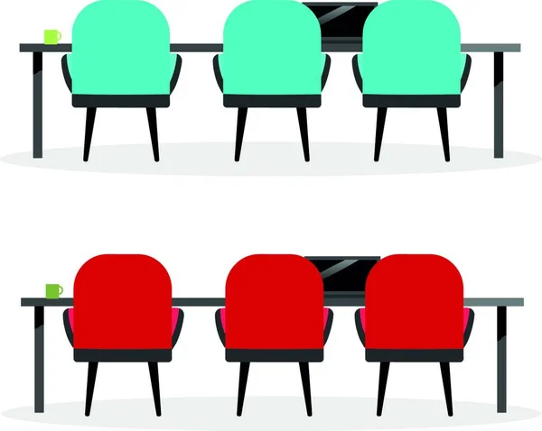 Stół Krzesła Płaski Kolor Wektor Obiektów Zestaw — Wektor stockowy