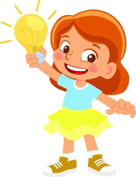 女の子は 電気ランプを保持ベクトルイラストシンプルなデザイン — ストックベクタ