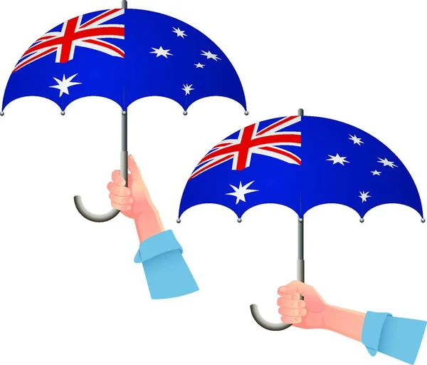 Avustralya Bayrağı Ellerinde Şemsiyeler — Stok Vektör