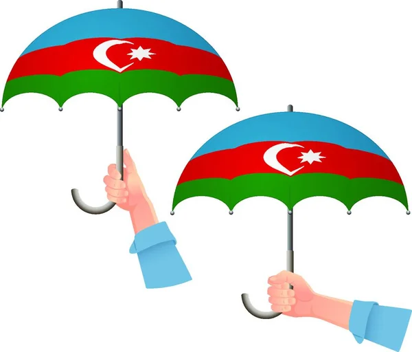Azerbeidzjaanse Vlag Paraplu Handen — Stockvector