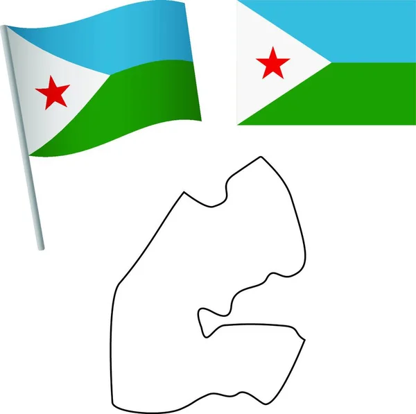 ジブチの旗と地図 — ストックベクタ