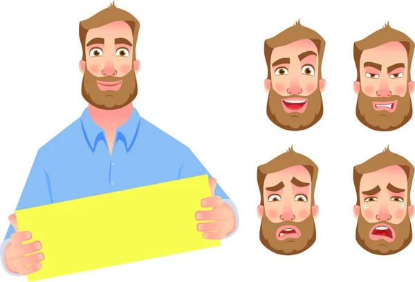 Man Met Leeg Papier Set Vector Illustratie Eenvoudig Ontwerp — Stockvector