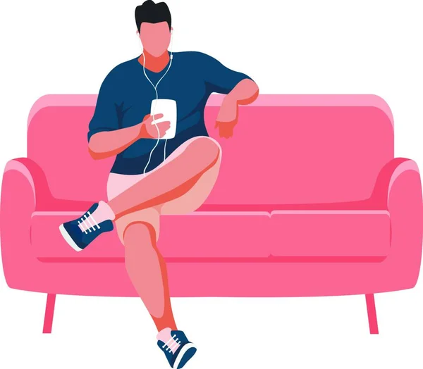 Mann Sitzt Auf Dem Sofa Vektorillustration Einfaches Design — Stockvektor