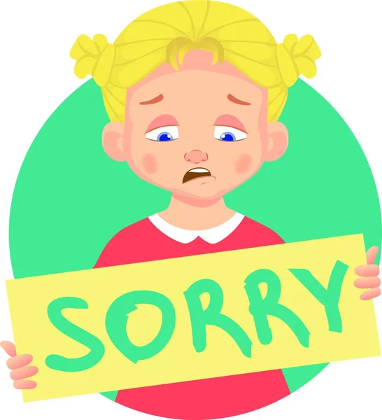 Triste Chica Holding Sorry Poster — Archivo Imágenes Vectoriales
