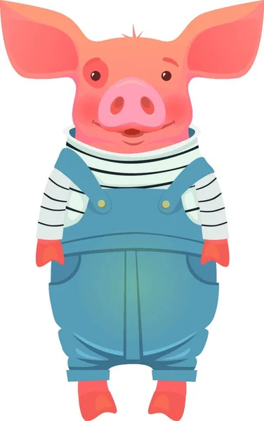 Pig Overalls Vector Illustration Simple Design — Stock Vector