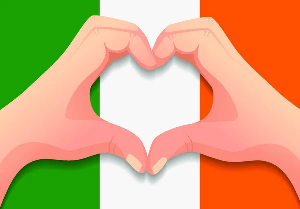 アイルランドの旗と手のハートの形 — ストックベクタ