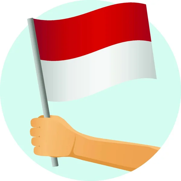 Σημαία Ινδονησίας Στο Χέρι Διανυσματική Απεικόνιση — Διανυσματικό Αρχείο