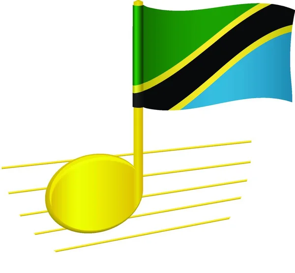 Tanzanya Bayrağı Müzik Notası Vektör Illüstrasyonu Basit Tasarım — Stok Vektör