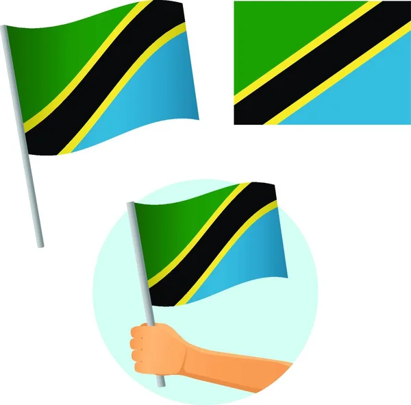 Ilustrasi Vektor Set Bendera Tanzania - Stok Vektor