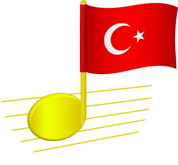 Turchia Bandiera Nota Musicale — Vettoriale Stock