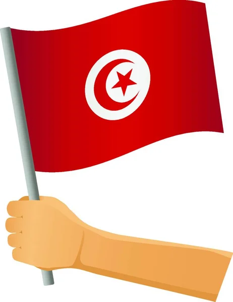 手拿着突尼斯国旗的矢量插图 — 图库矢量图片