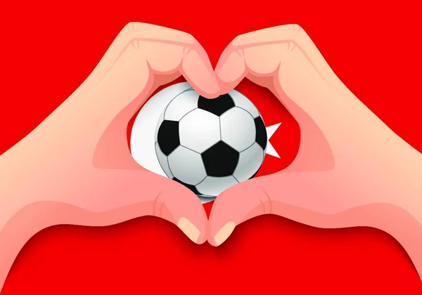 Turcja Piłka Nożna Kształt Serca Dłoni — Wektor stockowy